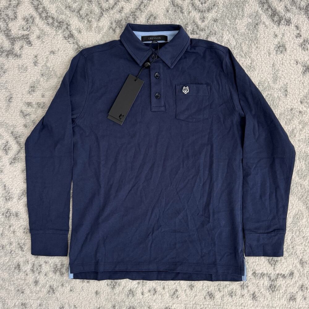 Greyson Youth Spirit Wolf Icon Polo Maltese Navy Long Sleeve Shirt XS 4-5 NEW